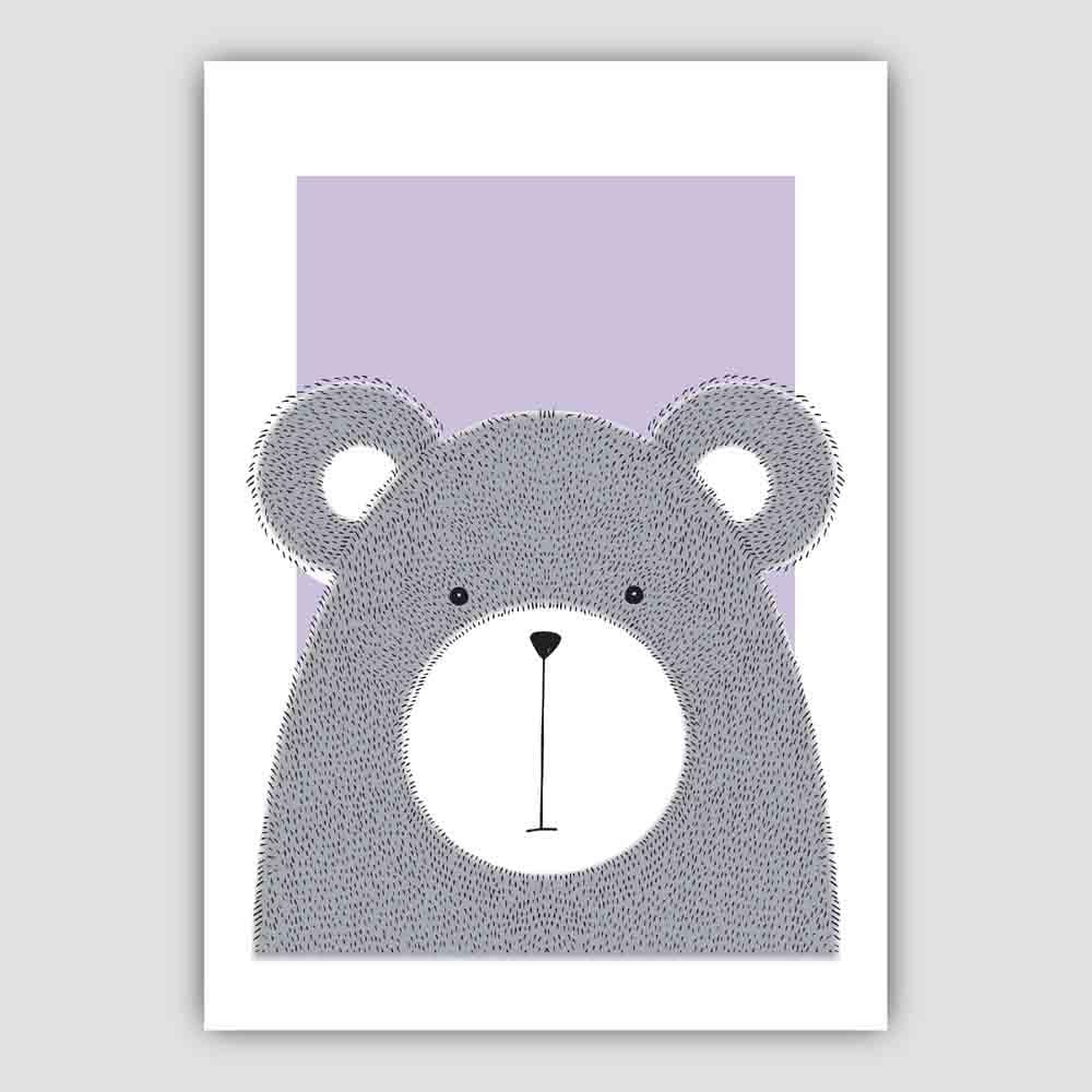 Bear Sketch Style Nursery Lilac Poster
