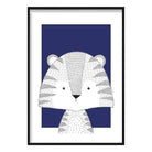 Tiger Sketch Style Nursery Navy Blue Poster
