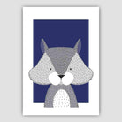 Squirrel Sketch Style Nursery Navy Blue Poster
