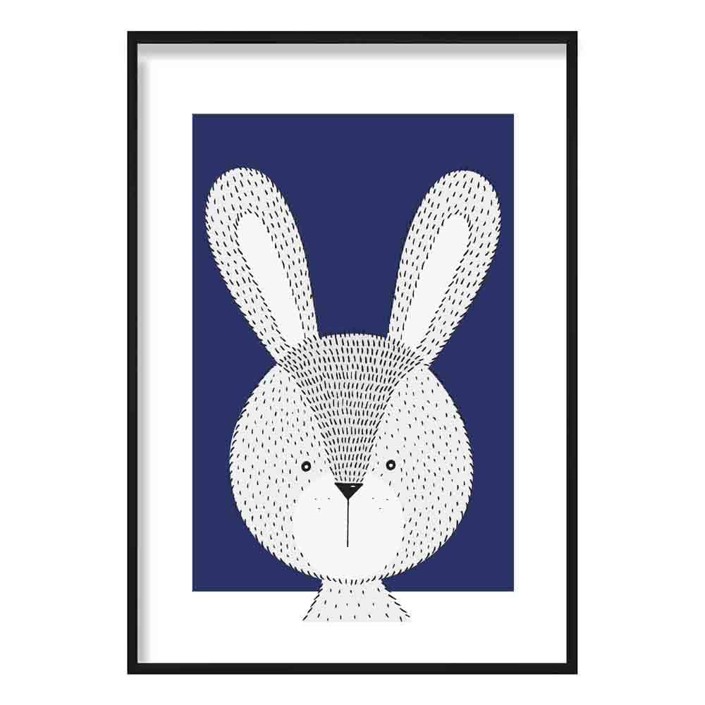 Rabbit Sketch Style Nursery Navy Blue Poster