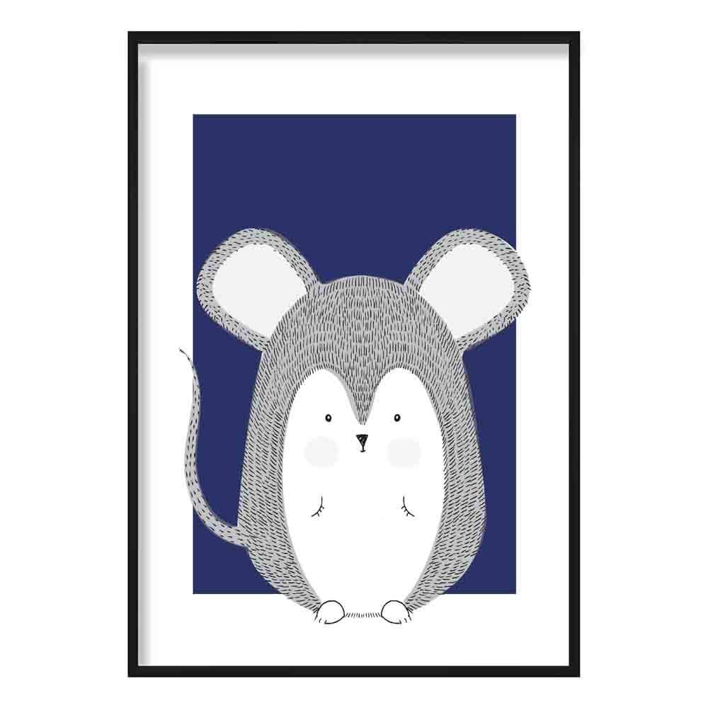 Mouse Sketch Style Nursery Navy Blue Poster