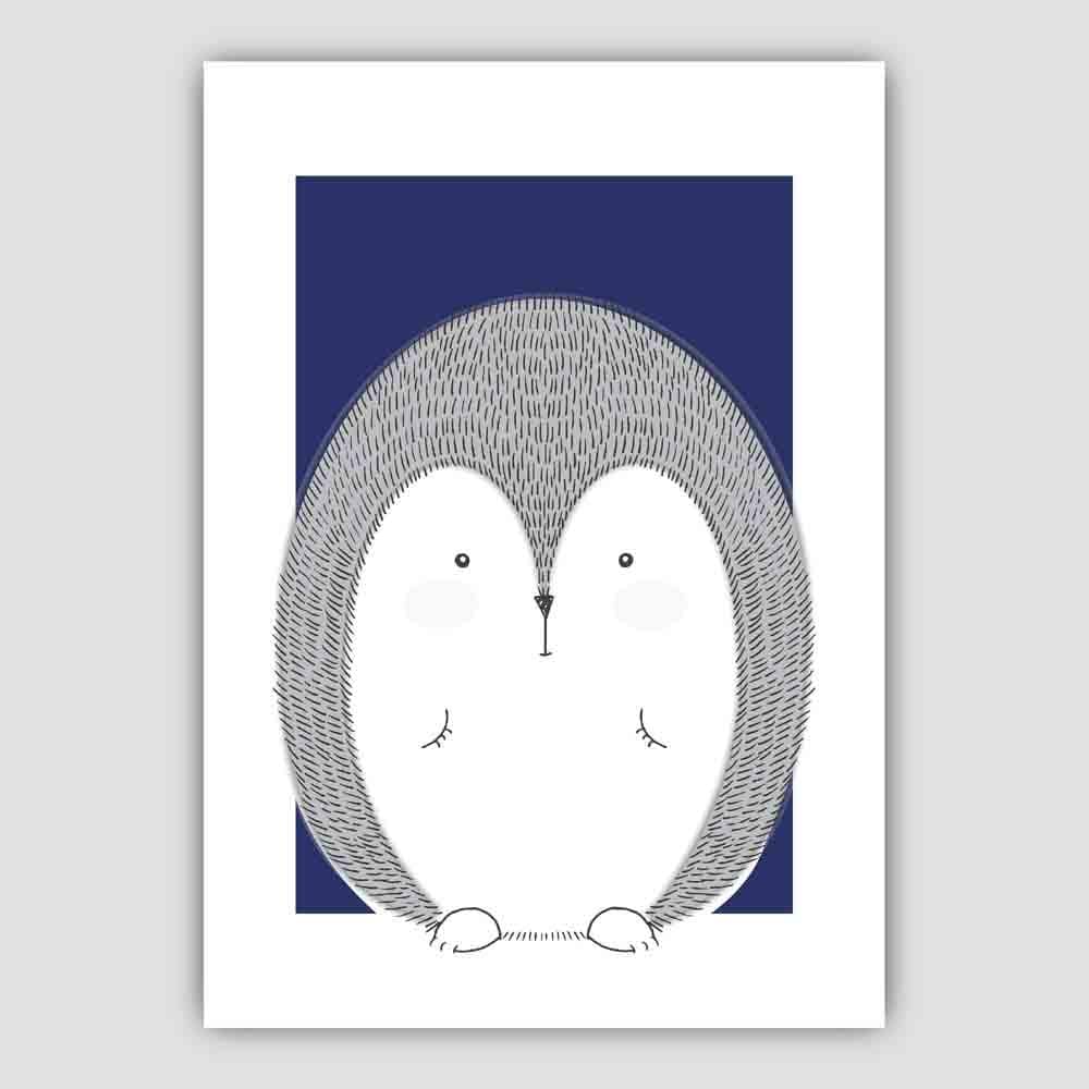 Hedgehog Sketch Style Nursery Navy Blue Poster