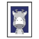 Giraffe Sketch Style Nursery Navy Blue Poster