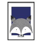 Fox Sketch Style Nursery Navy Blue Poster