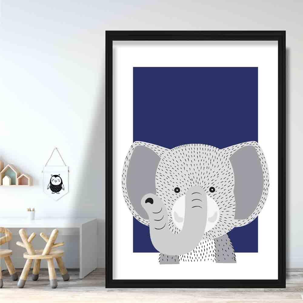 Elephant Sketch Style Nursery Navy Blue Poster