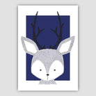Deer Sketch Style Nursery Navy Blue Poster