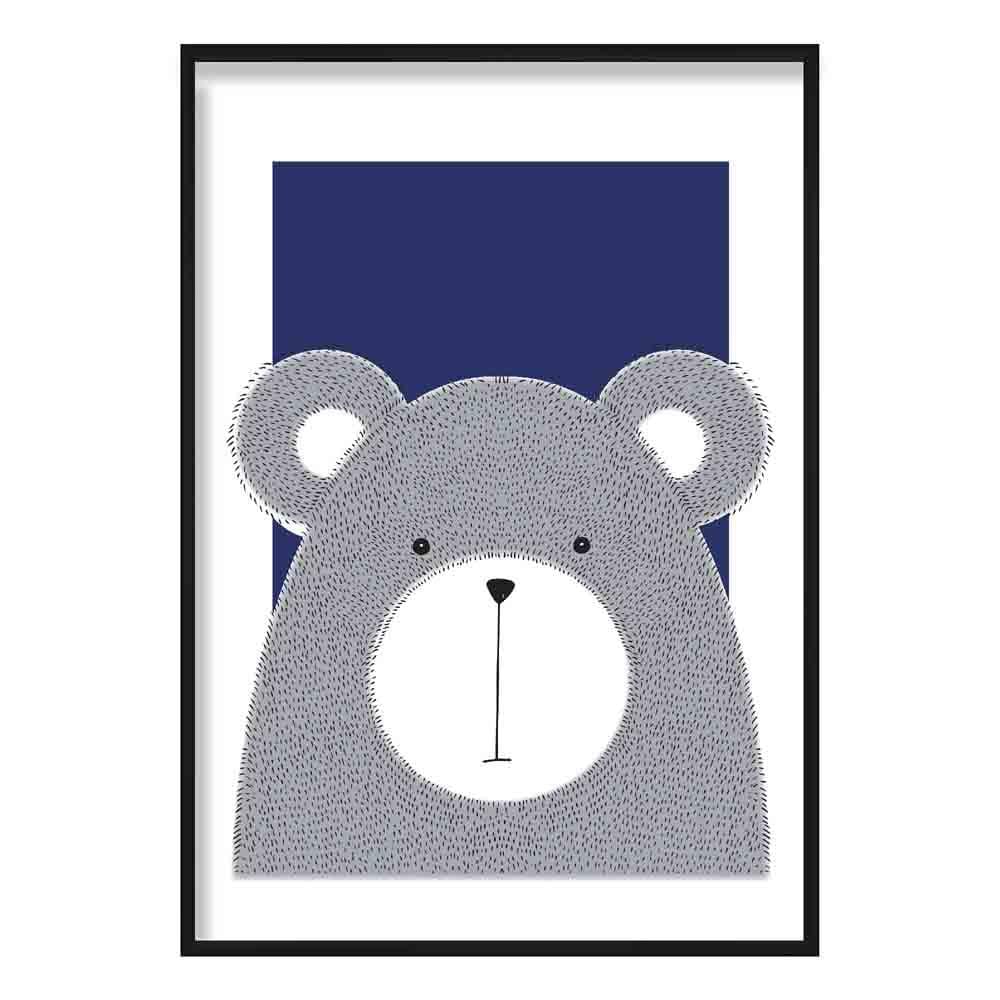 Bear Sketch Style Nursery Navy Blue Poster
