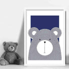 Bear Sketch Style Nursery Navy Blue Poster