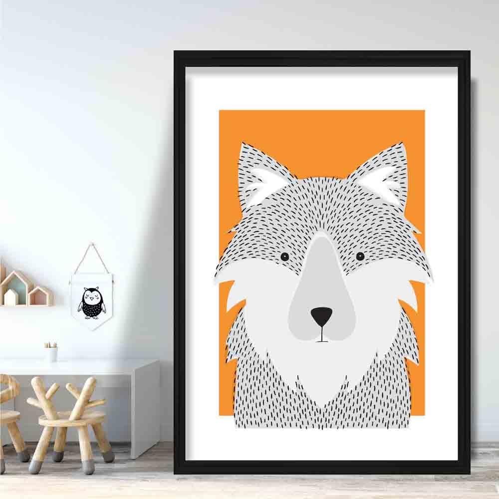 Wolf Sketch Style Nursery Orange Poster