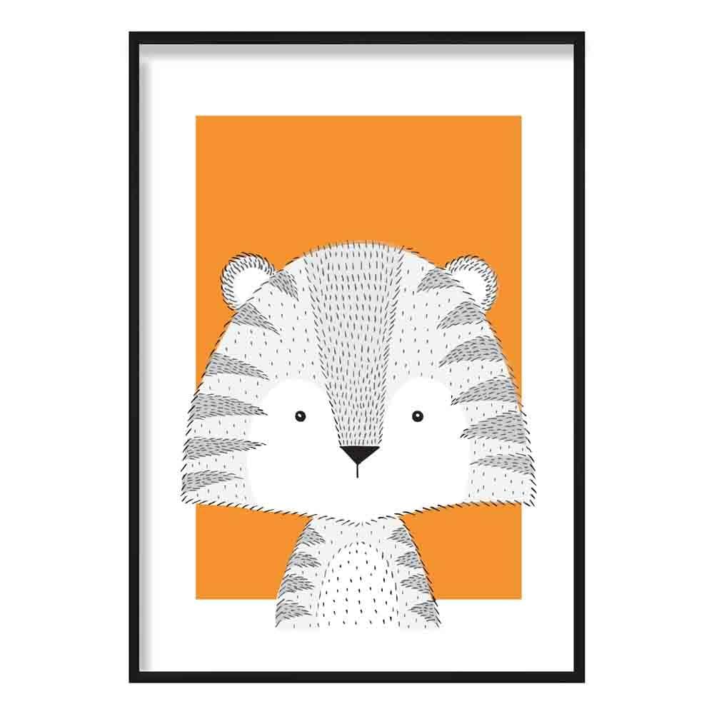 Tiger Sketch Style Nursery Orange Poster
