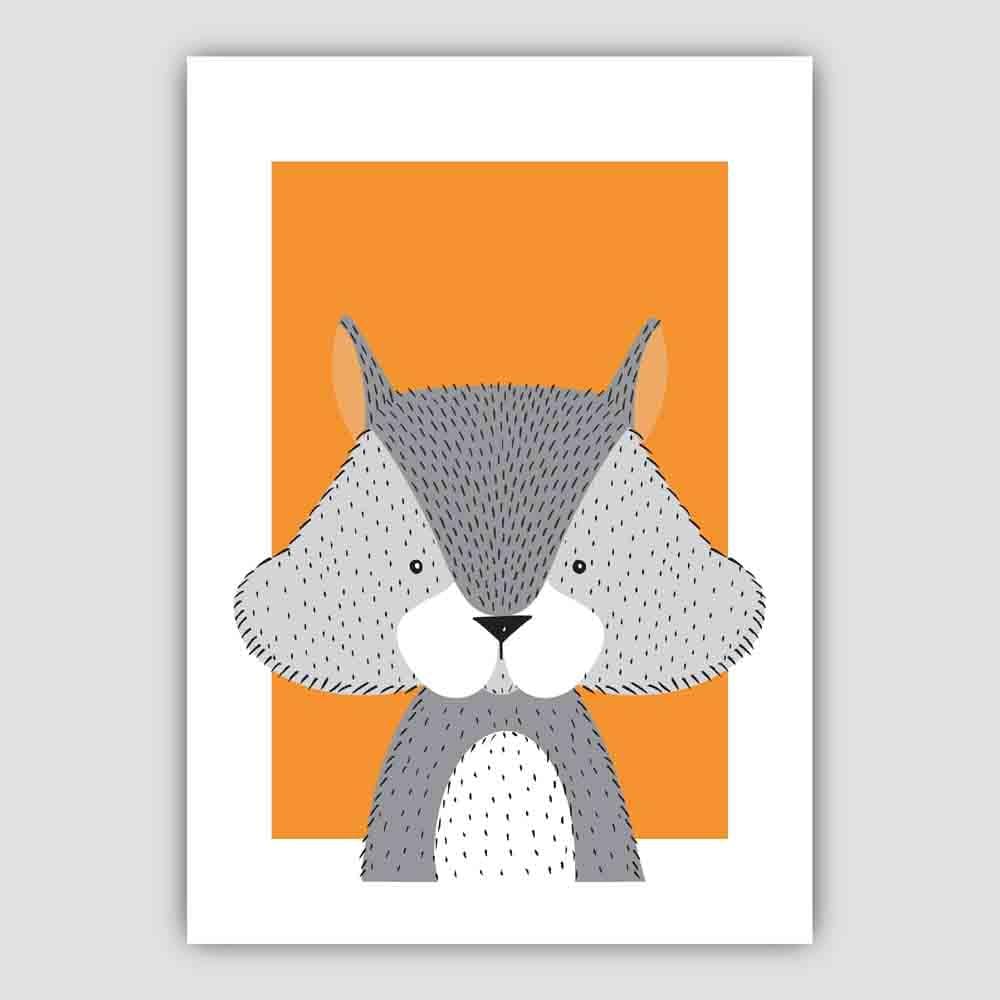 Squirrel Sketch Style Nursery Orange Poster