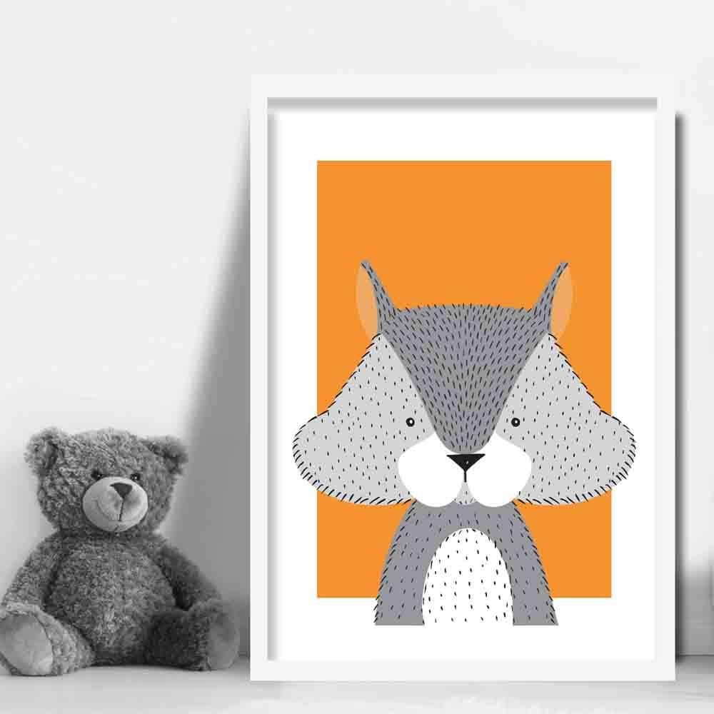 Squirrel Sketch Style Nursery Orange Poster