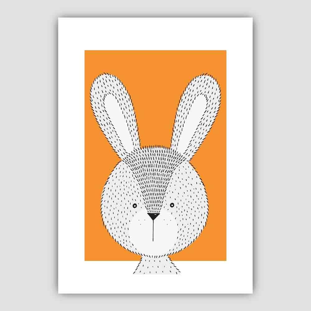 Rabbit Sketch Style Nursery Orange Poster