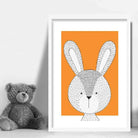 Rabbit Sketch Style Nursery Orange Poster