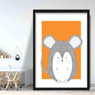 Mouse Sketch Style Nursery Orange Poster