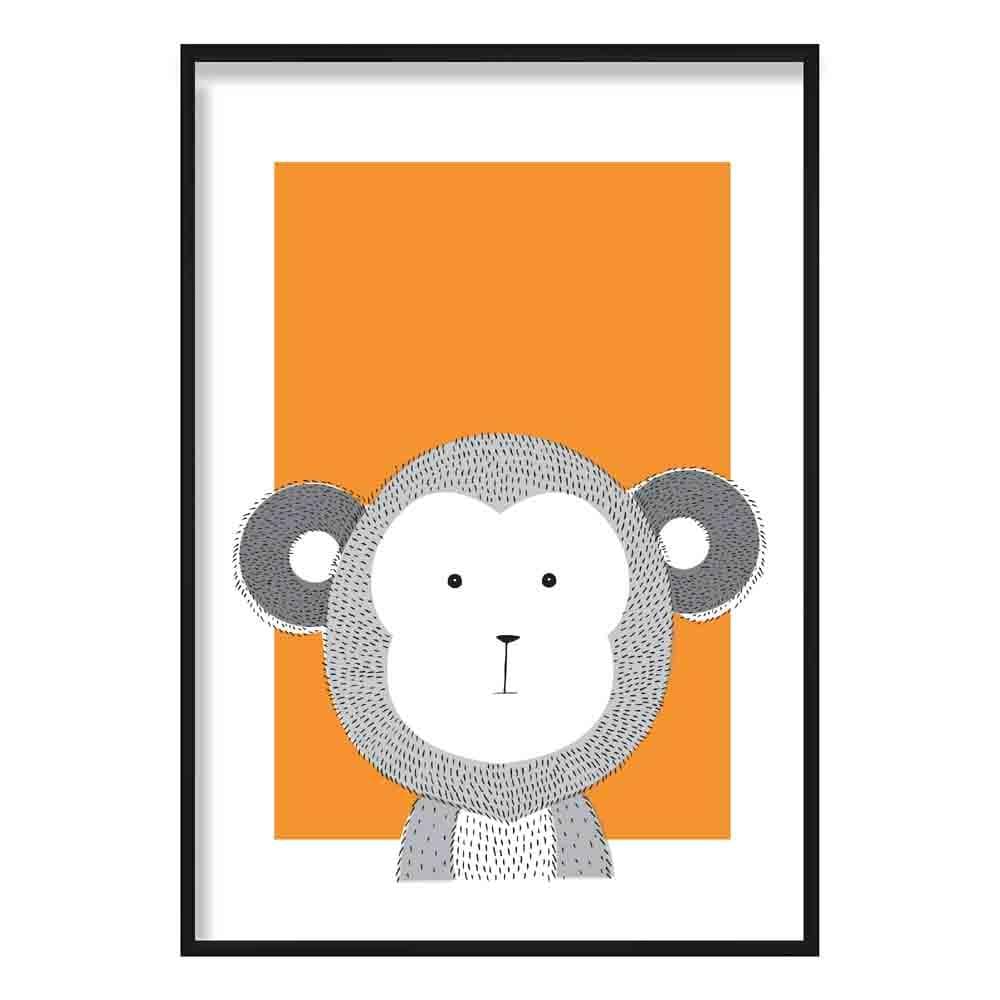 Monkey Sketch Style Nursery Orange Poster