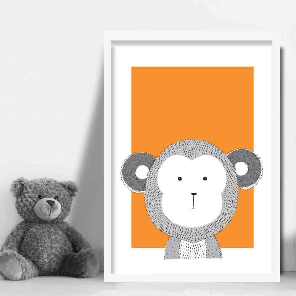Monkey Sketch Style Nursery Orange Poster