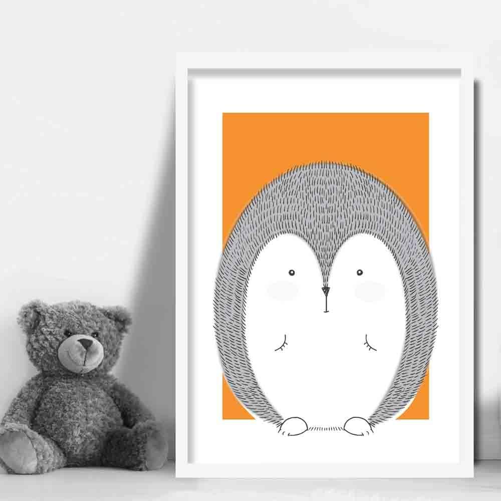 Hedgehog Sketch Style Nursery Orange Poster