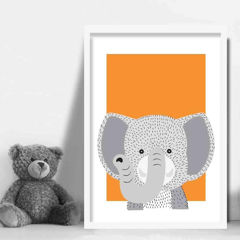 Elephant Sketch Style Nursery Orange Poster