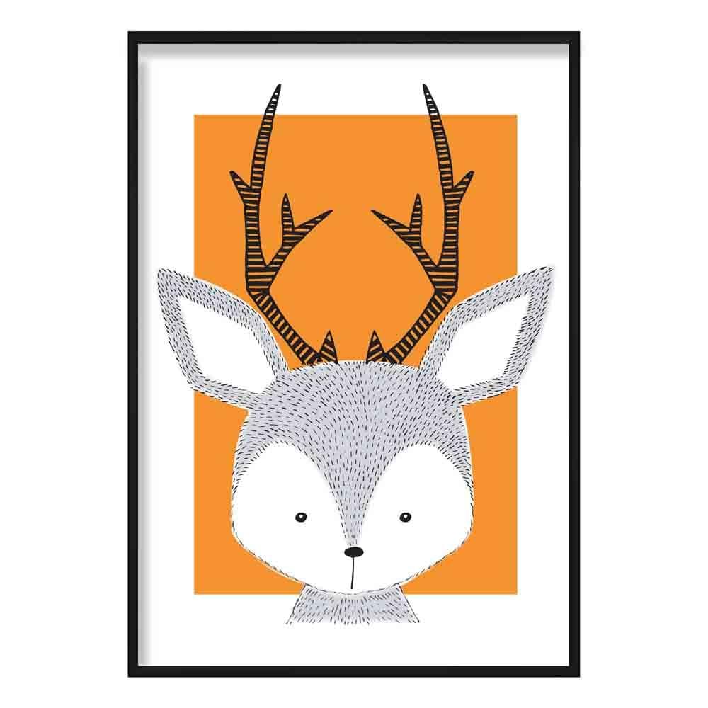 Deer Sketch Style Nursery Orange Poster