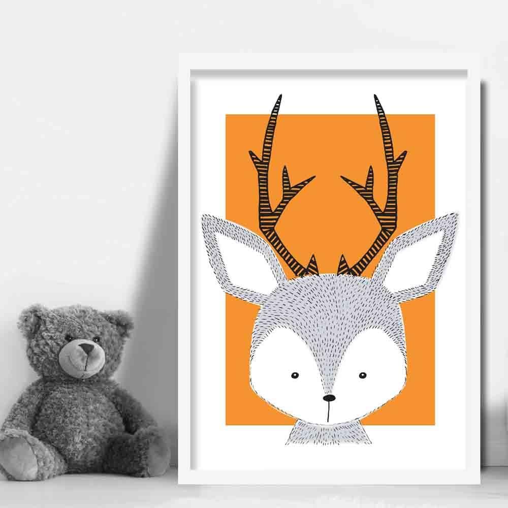Deer Sketch Style Nursery Orange Poster