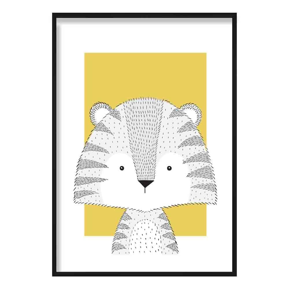 Tiger Sketch Style Nursery Yellow Poster