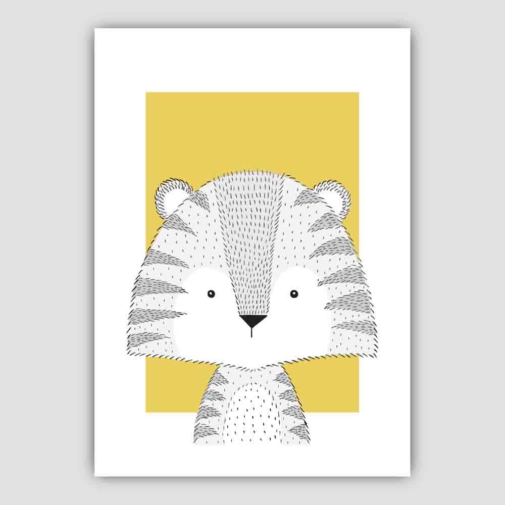 Tiger Sketch Style Nursery Yellow Poster
