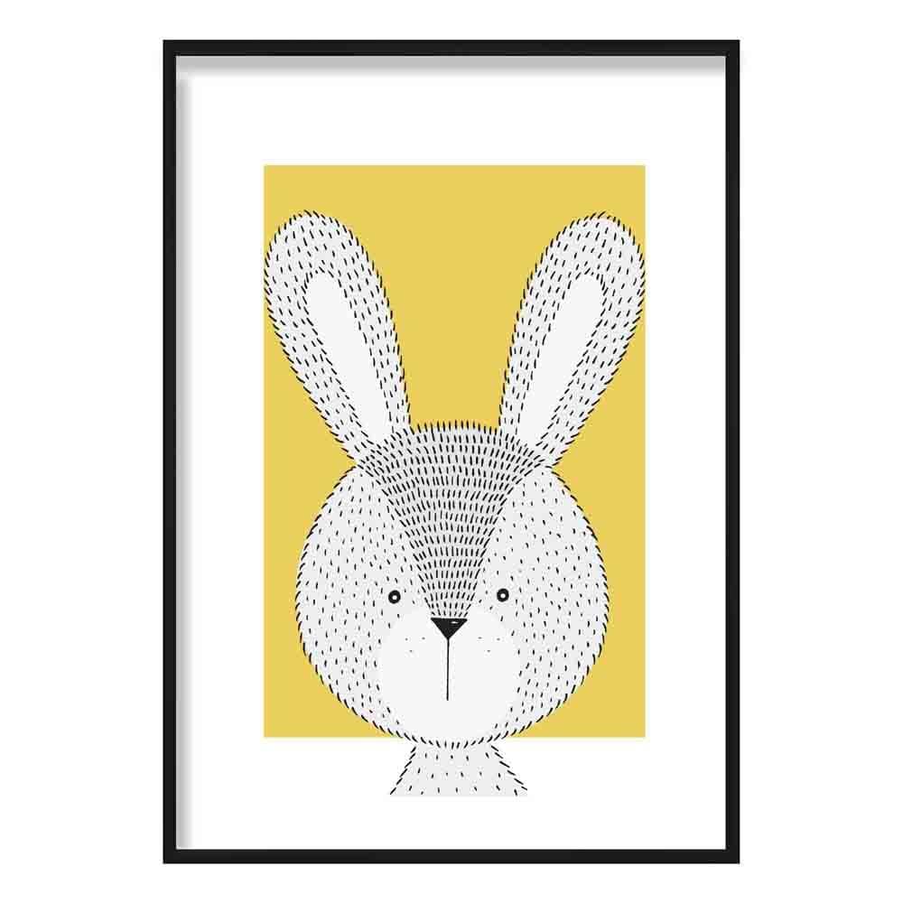 Rabbit Sketch Style Nursery Yellow Poster