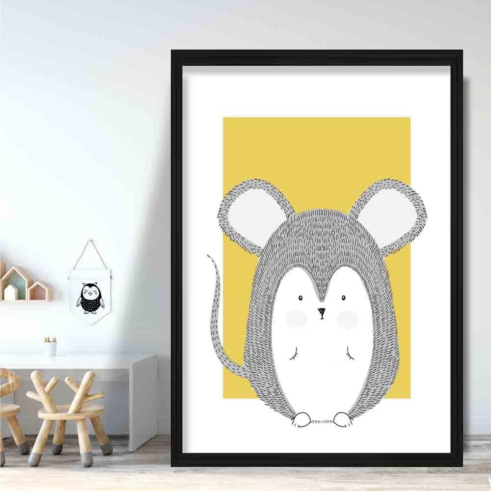 Mouse Sketch Style Nursery Yellow Poster
