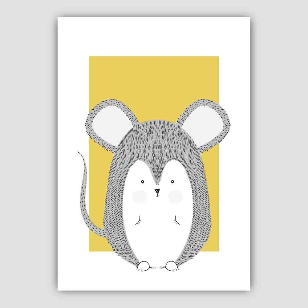 Mouse Sketch Style Nursery Yellow Poster