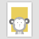Monkey Sketch Style Nursery Yellow Poster