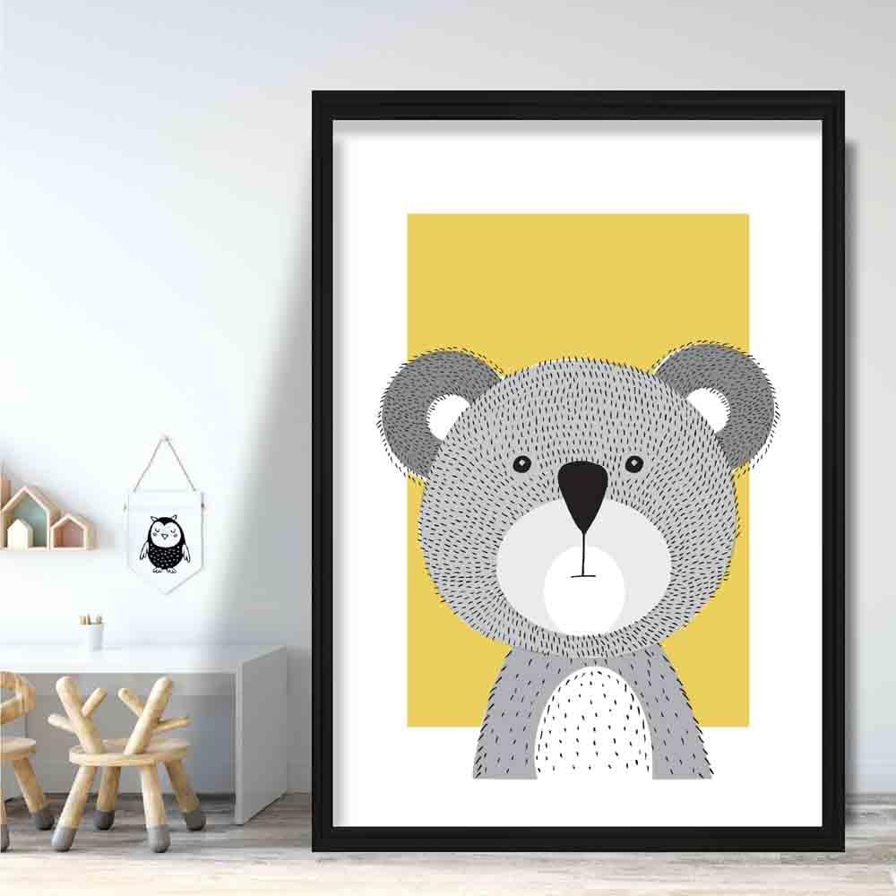 Koala Sketch Style Nursery Yellow Poster