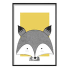 Fox Sketch Style Nursery Yellow Poster