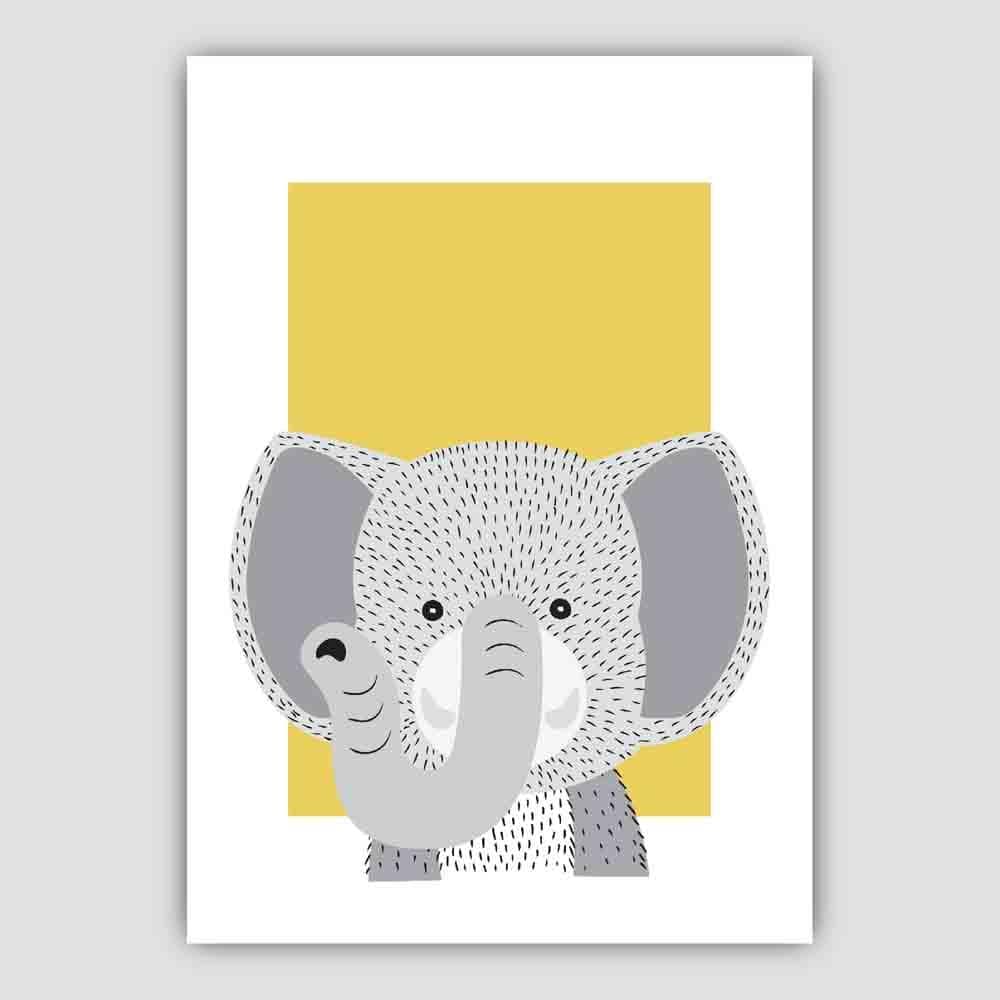 Elephant Sketch Style Nursery Yellow Poster