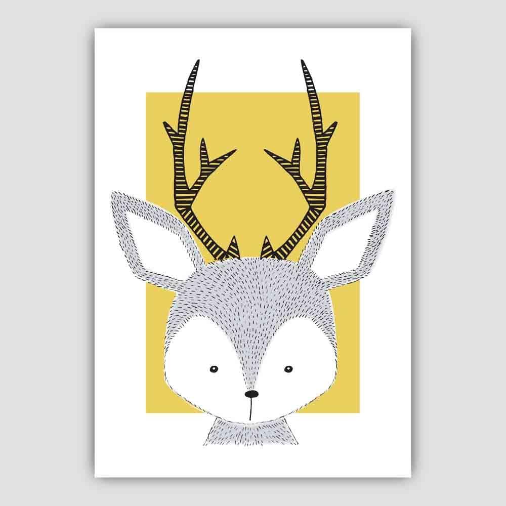 Deer Sketch Style Nursery Yellow Poster