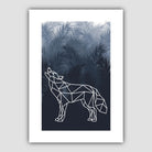 Geometric Wolf with Navy Palms Art Print