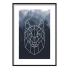 Geometric Wolf Face with Navy Palms Art Print