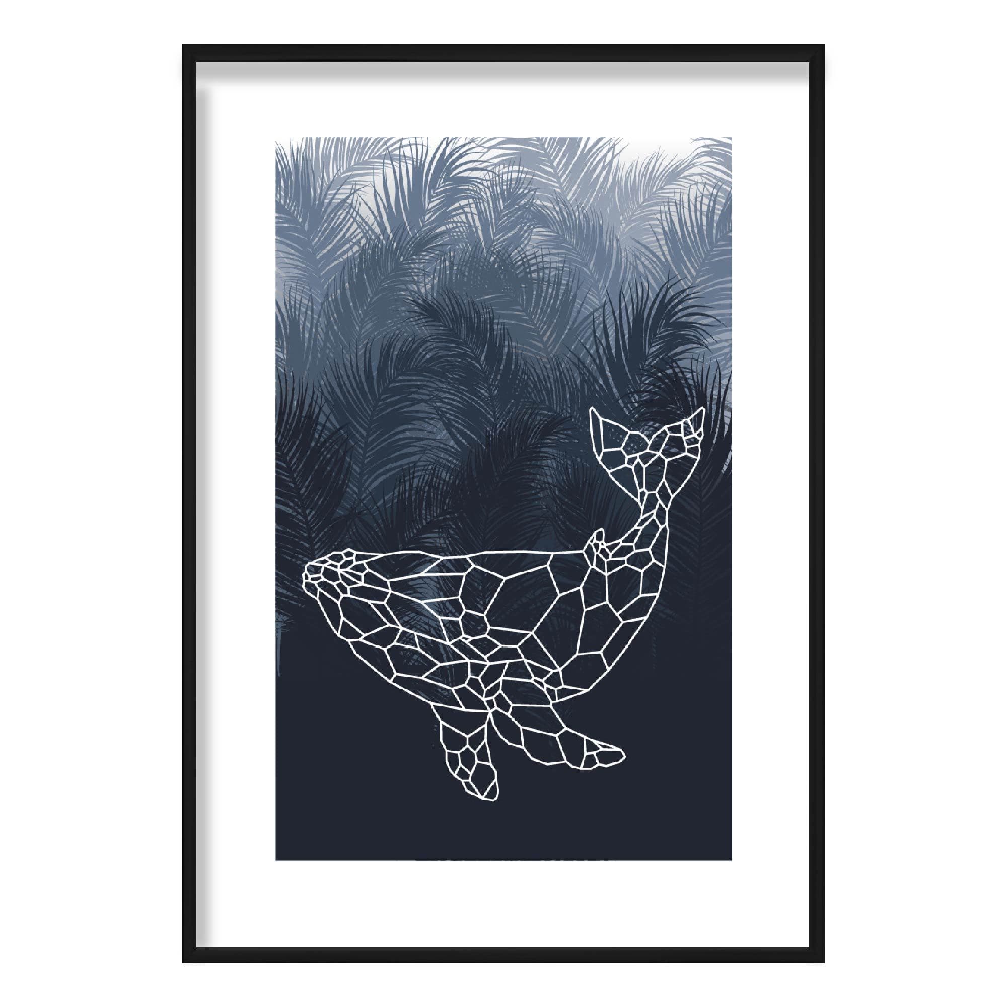Geometric Whale with Navy Palms Art Print