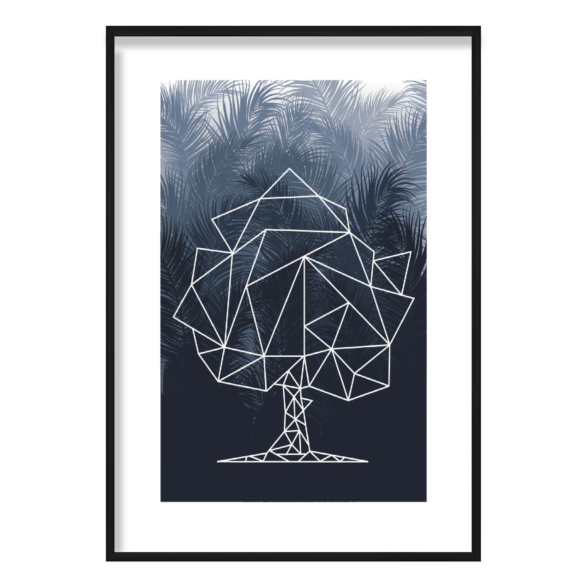 Geometric Tree with Navy Palms Art Print