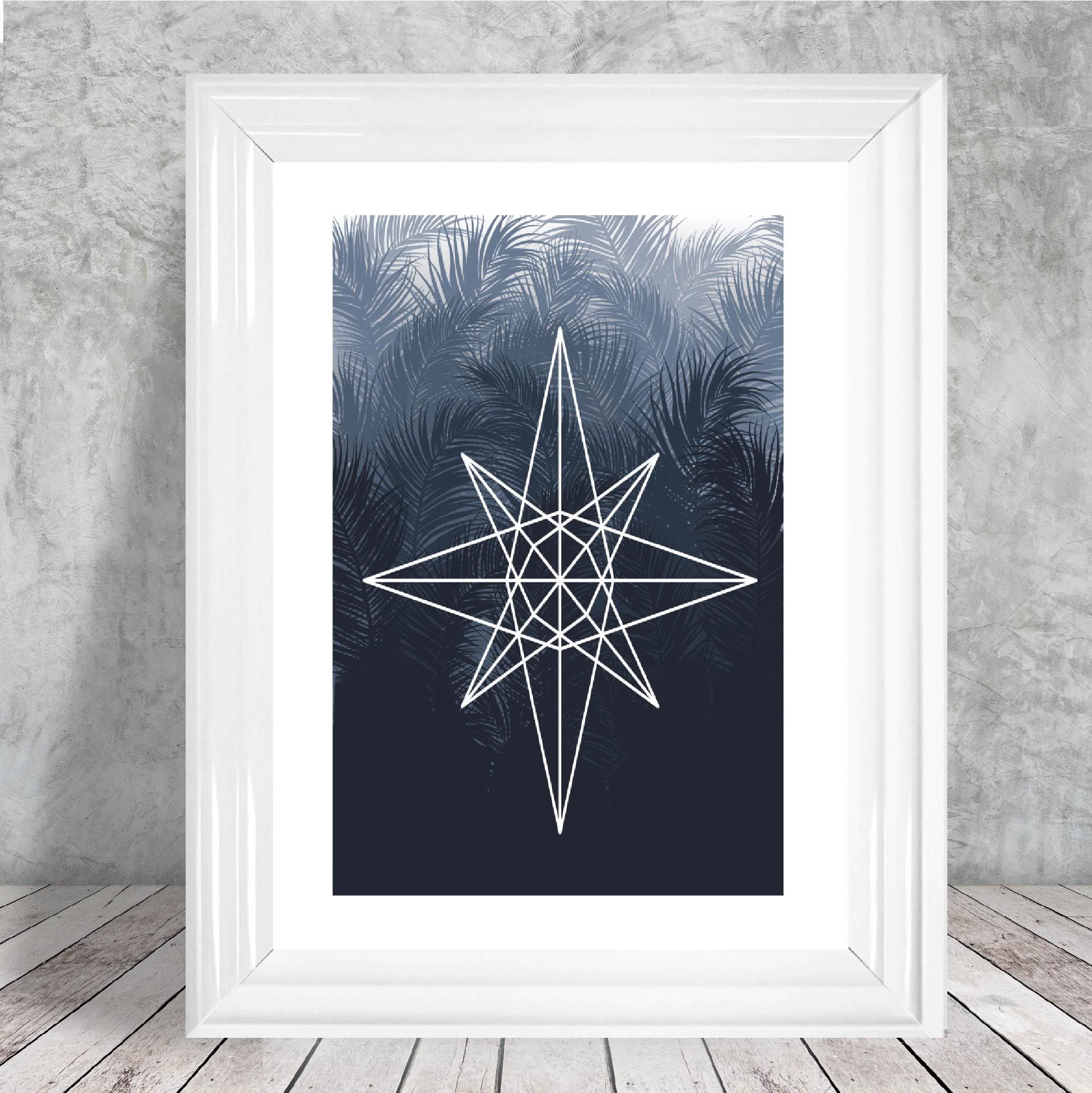 Geometric Star with Navy Palms Art Print