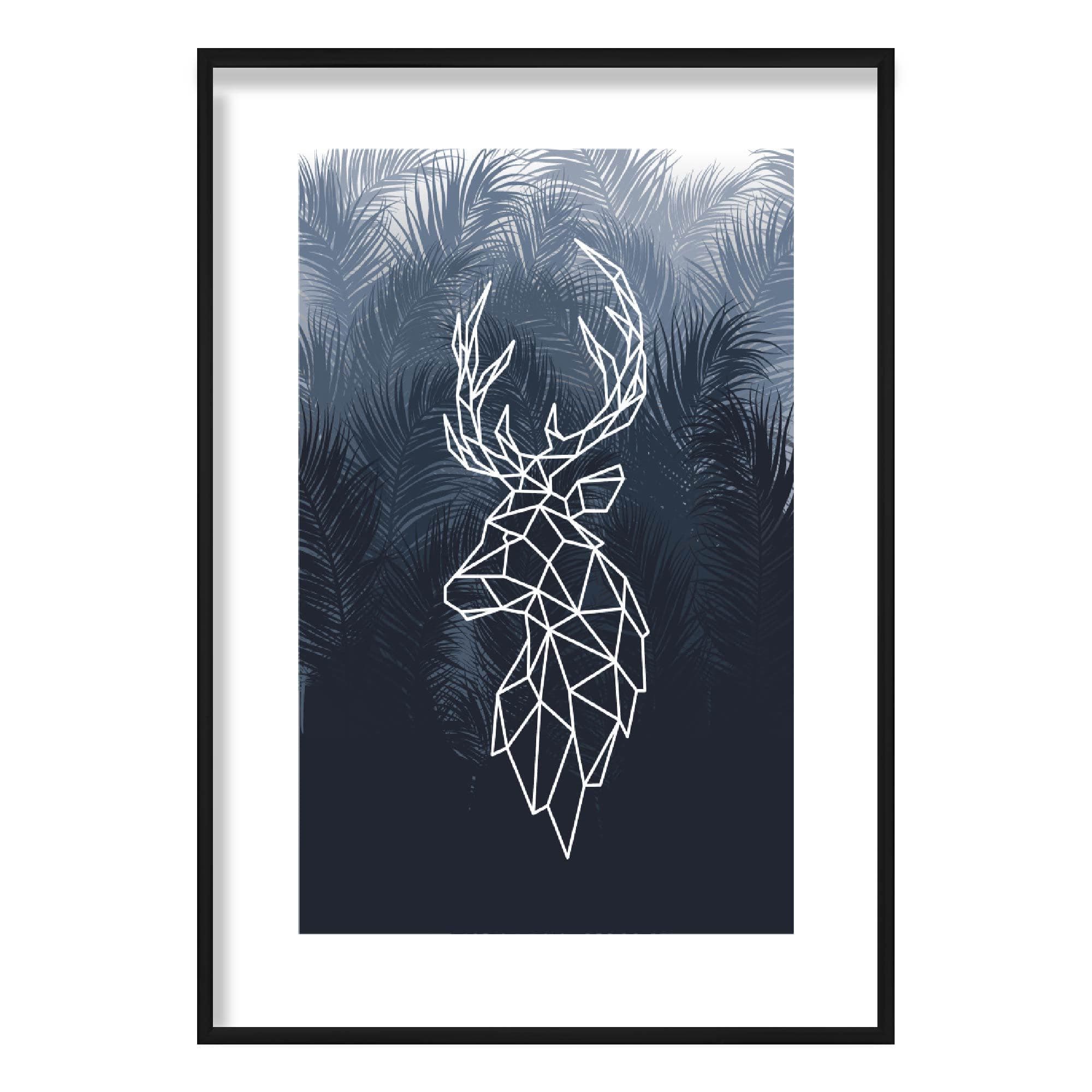 Geometric Reindeer with Navy Palms Art Print