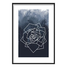 Geometric Rose Floral with Navy Palms Art Print