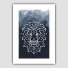 Geometric Lion Face with Navy Palms Art Print