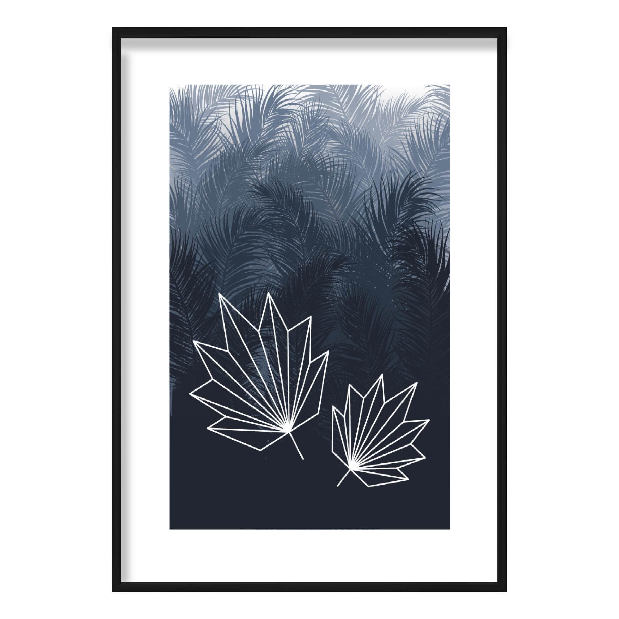 Geometric Fern Leaf with Navy Palms Art Print