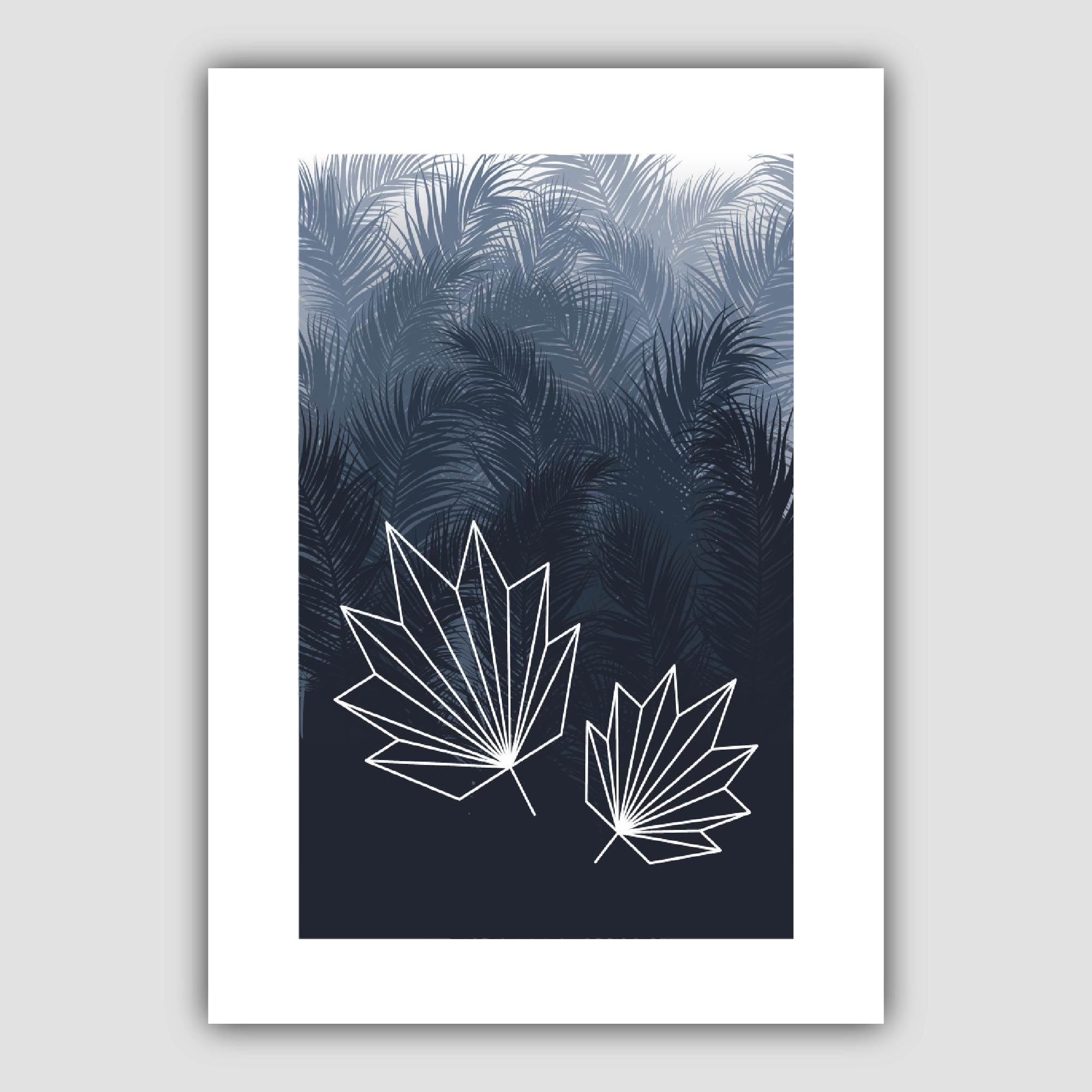 Geometric Fern Leaf with Navy Palms Art Print