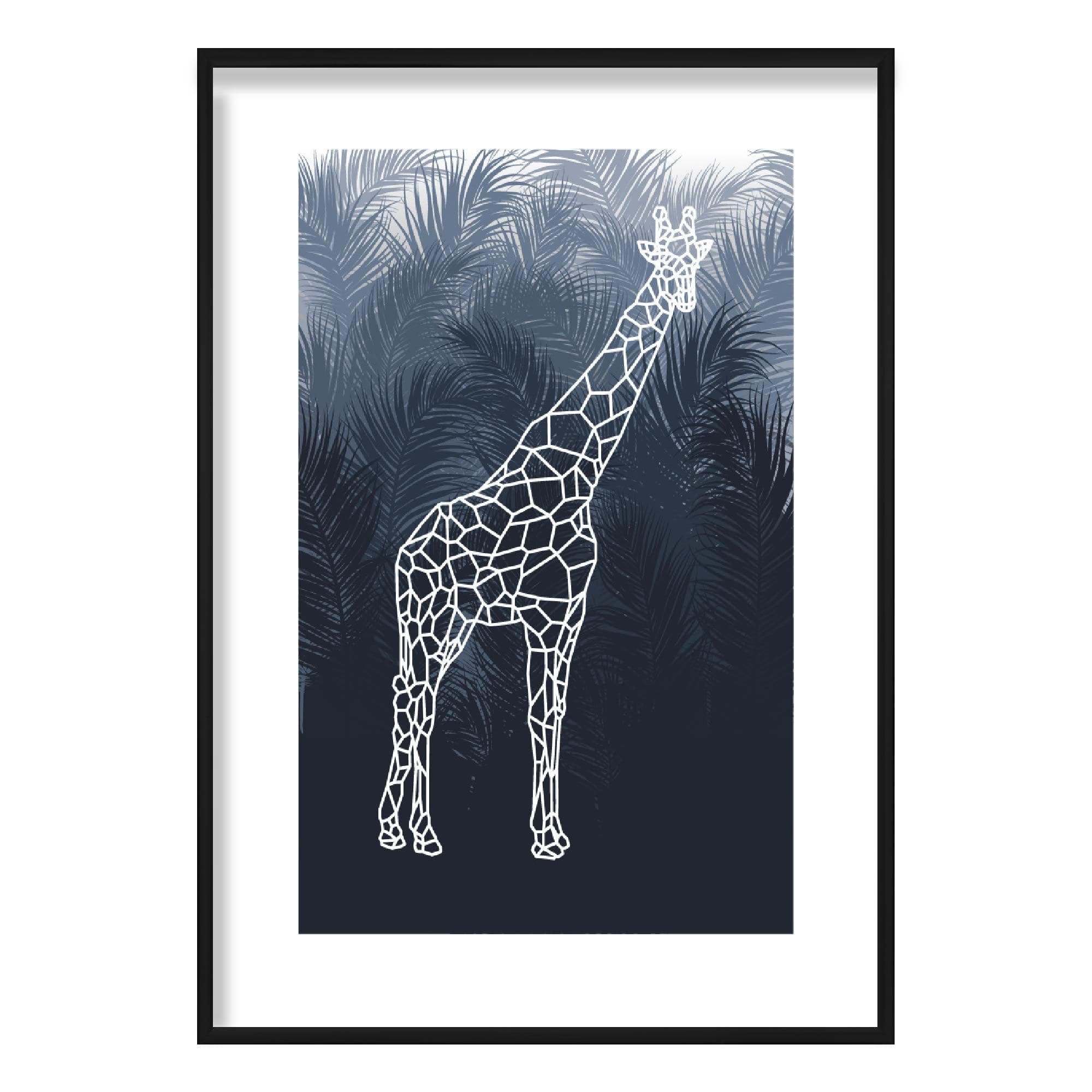 Geometric Giraffe with Navy Palms Art Print