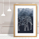 Geometric Elephant with Navy Palms Art Print