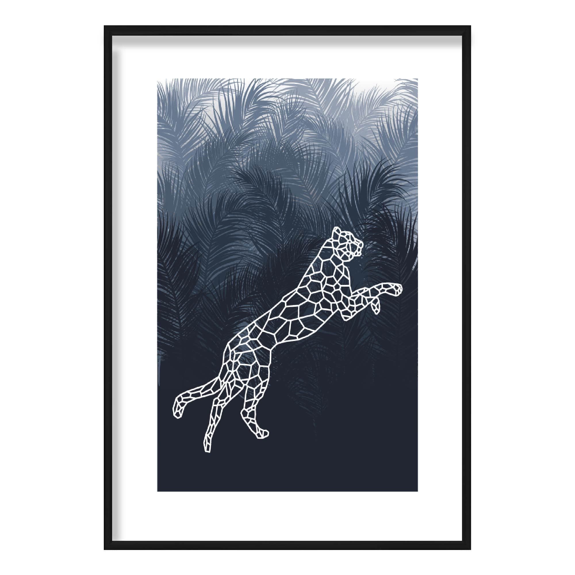 Geometric Cheetah with Navy Palms Art Print