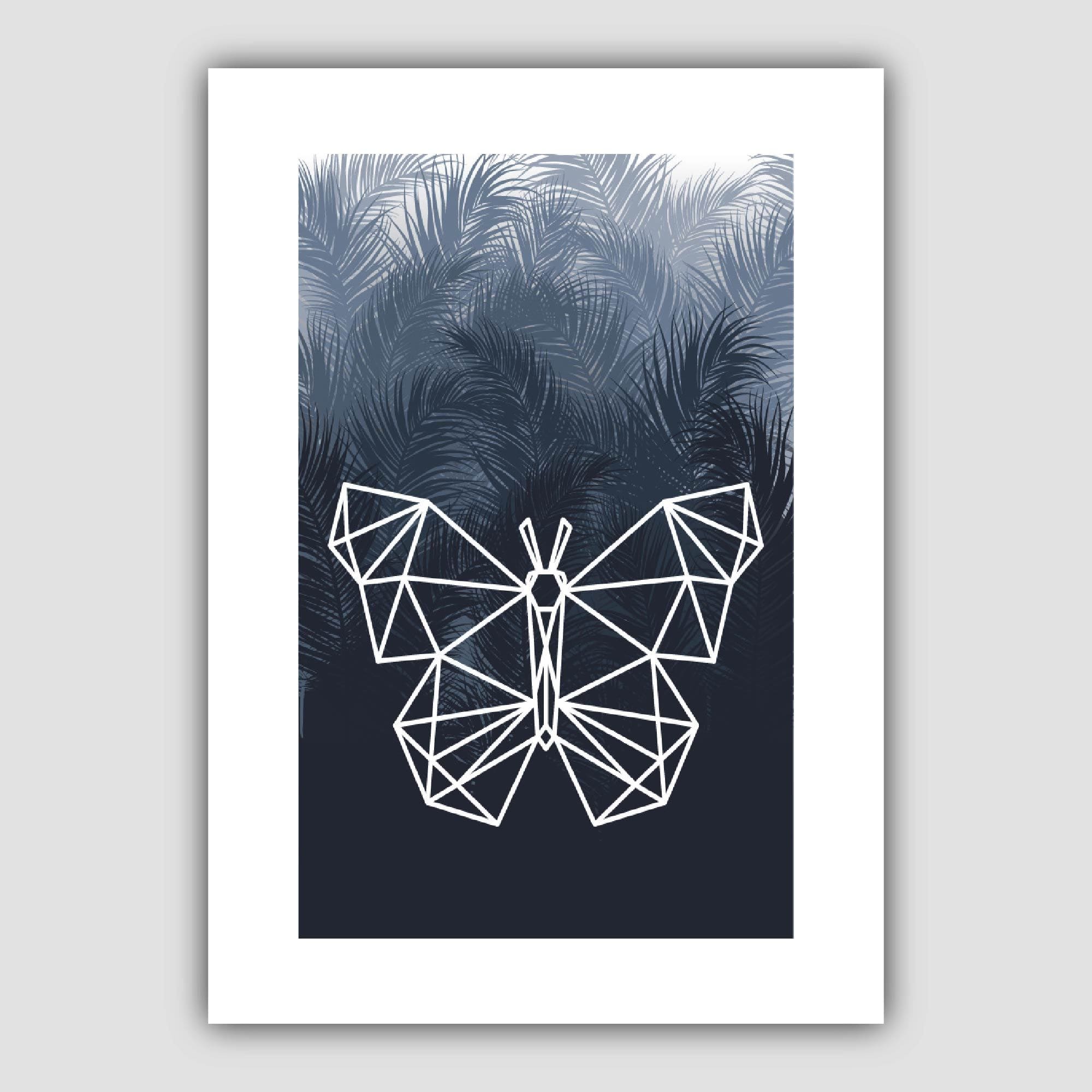 Geometric Butterfly with Navy Palms Art Print