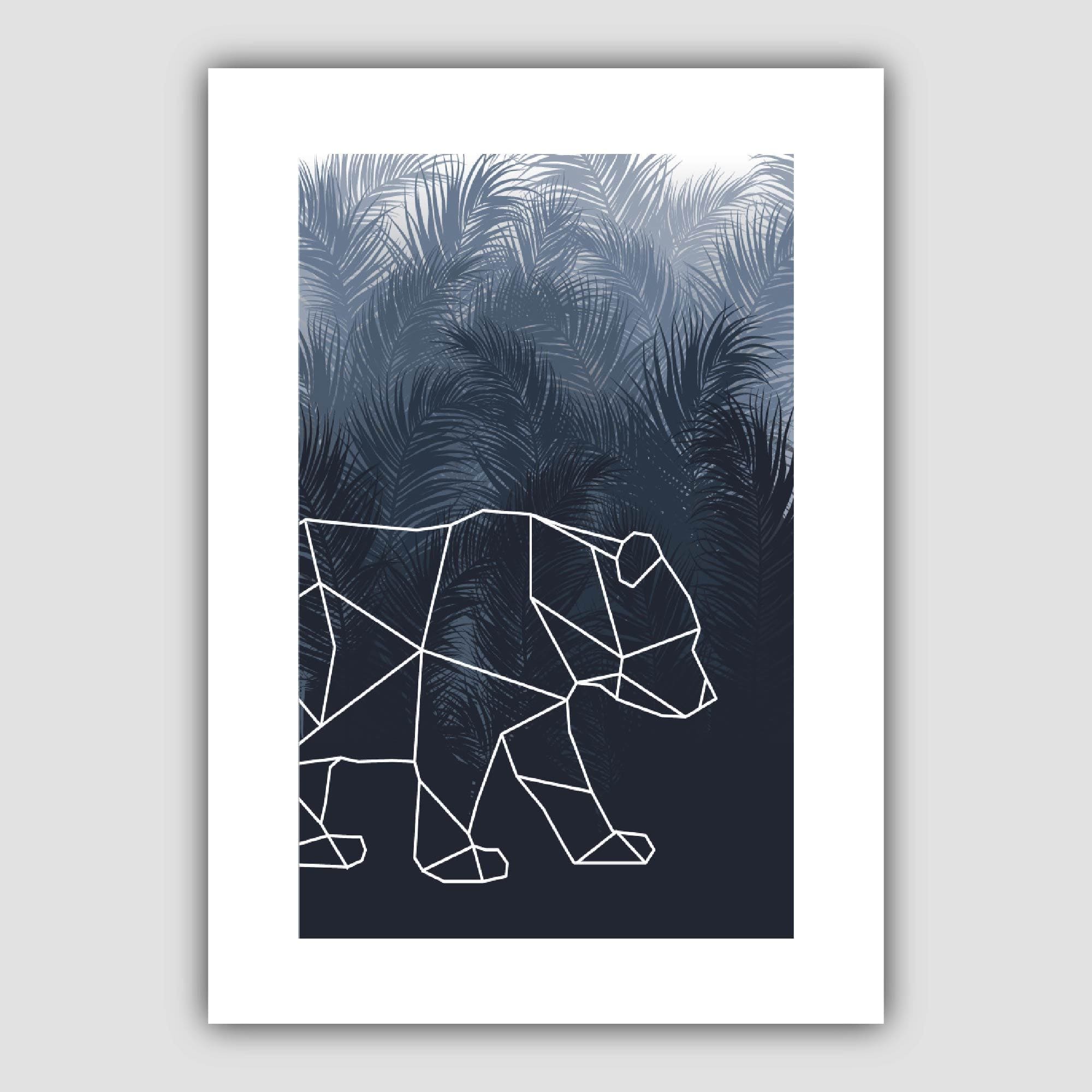 Abstract Geometric with Navy Palms Bear Poster